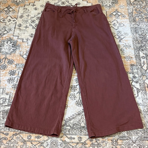 AMERICAN EAGLE 16 Dreamy Drape Stretch Low Rise Ultra Wide Pants in Dark Rust - Picture 3 of 8